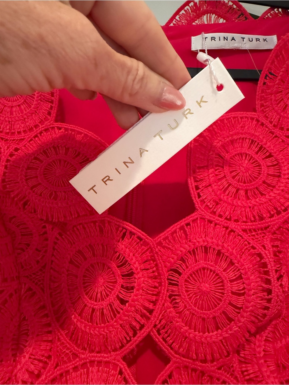 Trina Turk Coral Crochet Lace Maxi Robe - Picture 6 of 11